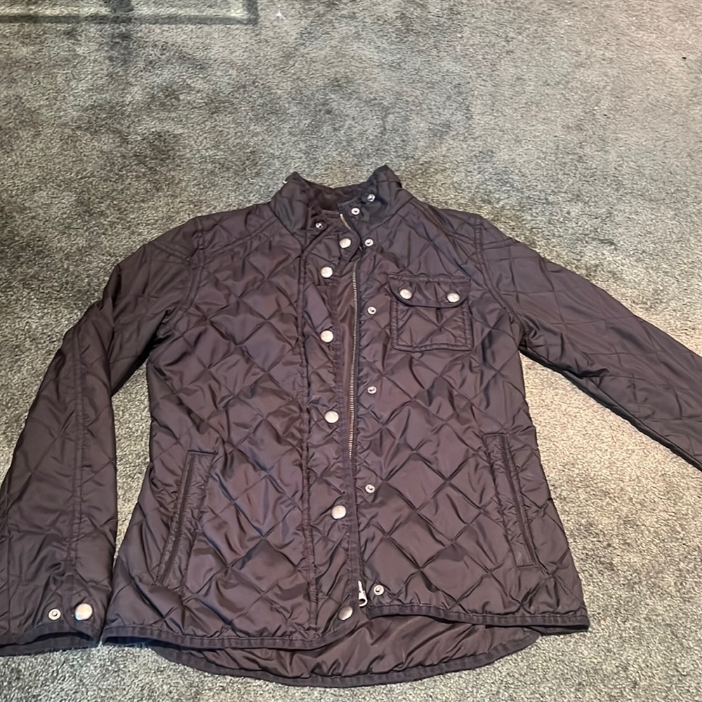 Black, quilted jacket. Lightweight size small